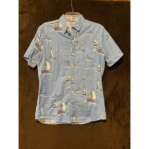 IZOD Saltwater Sailboat Print‎ Button Up Short Sleeve Shirt Relaxed M